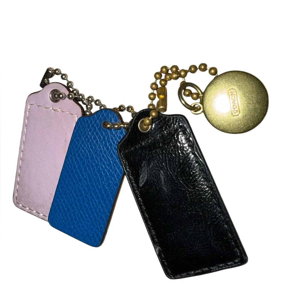 Coach Pink, Blue, and Black w/gold/silver bead chains -all Leather Keychains - Picture 3 of 10